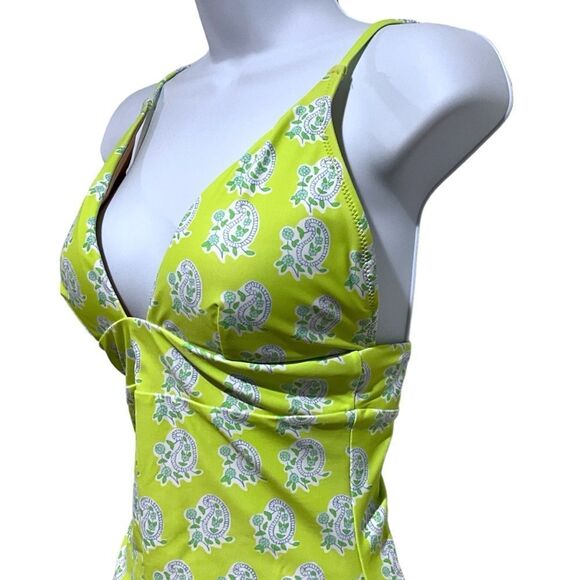 J. CREW V-Neck One-Piece Swimsuit Green Paisley Size 6 - Picture 3 of 13